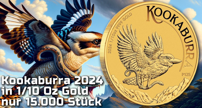 PerthMint Kookaburra 2024: 1/10 Oz Gold